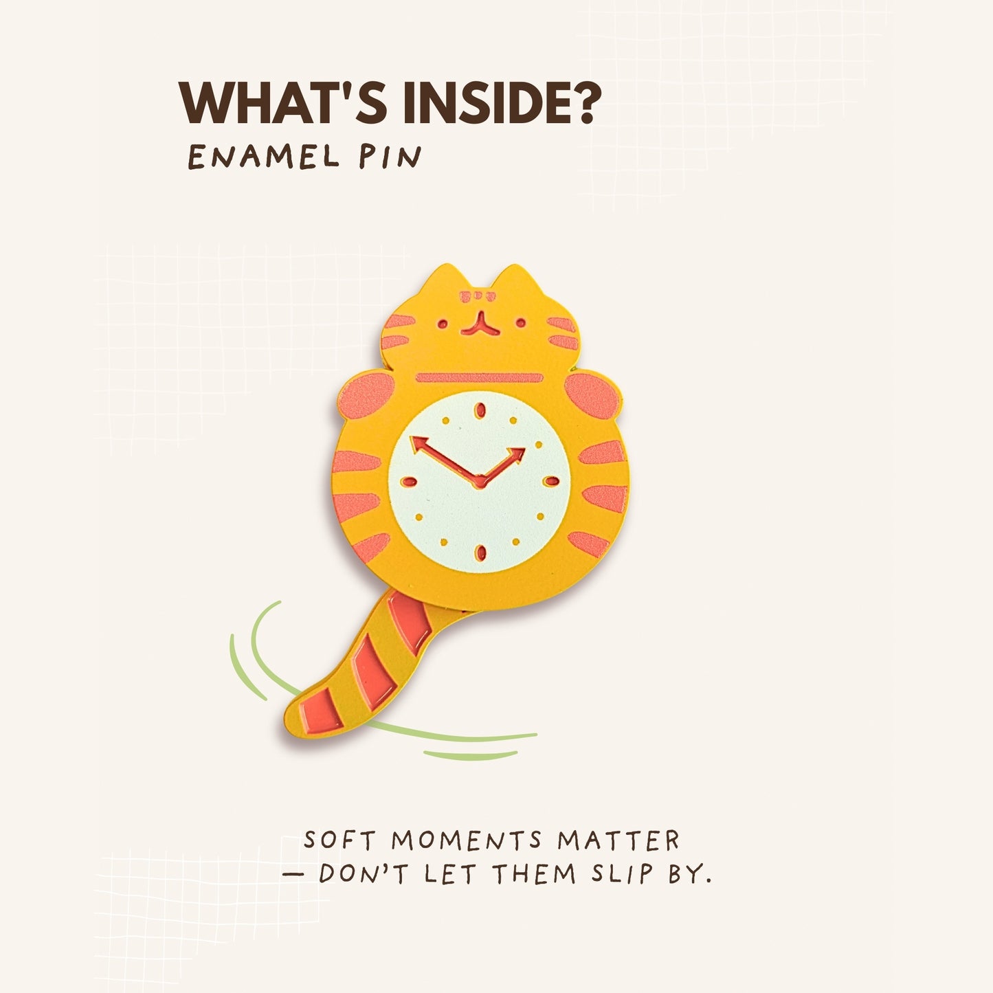 Kitty Clock Enamel Pin (Moveable)