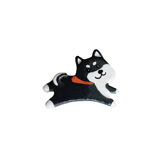 Black Shiba Clay Pin